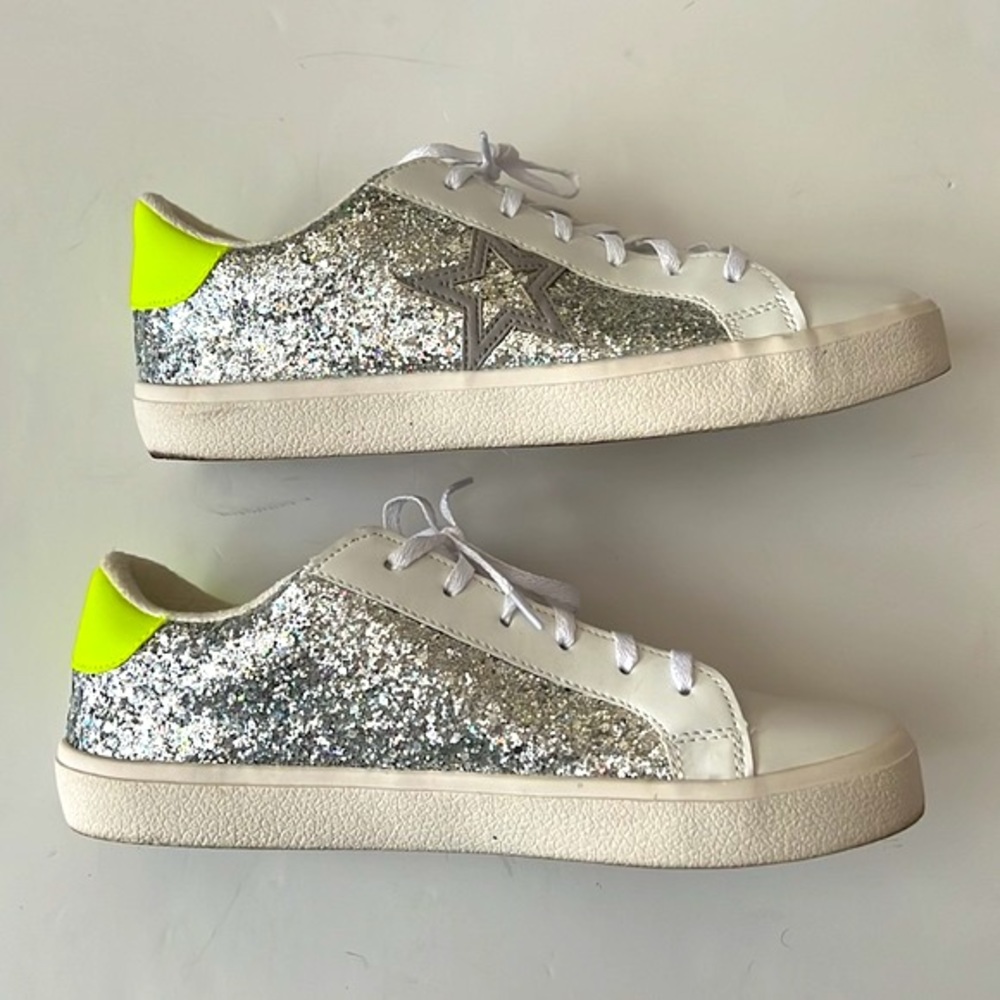 NOBO Silver Glitter W/Neon Green Accent Sneakers - Picture 1 of 9